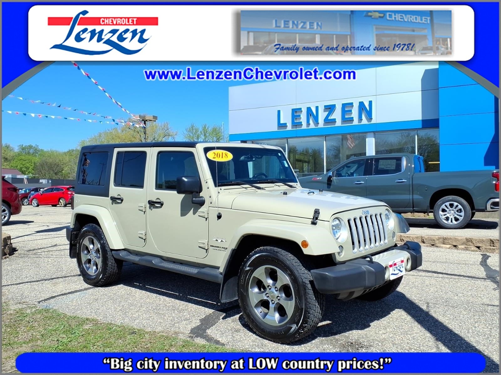 2018 Jeep Wrangler JK Unlimited Sahara in Gobi Clearcoat — front three-quarter view