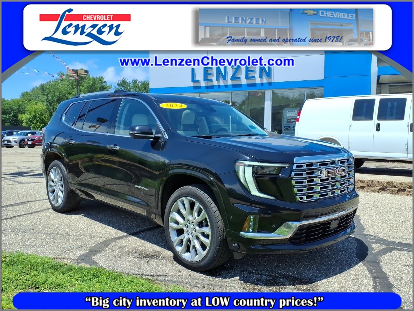 2024 GMC Acadia Denali in Ebony Twilight Metallic — front three-quarter view