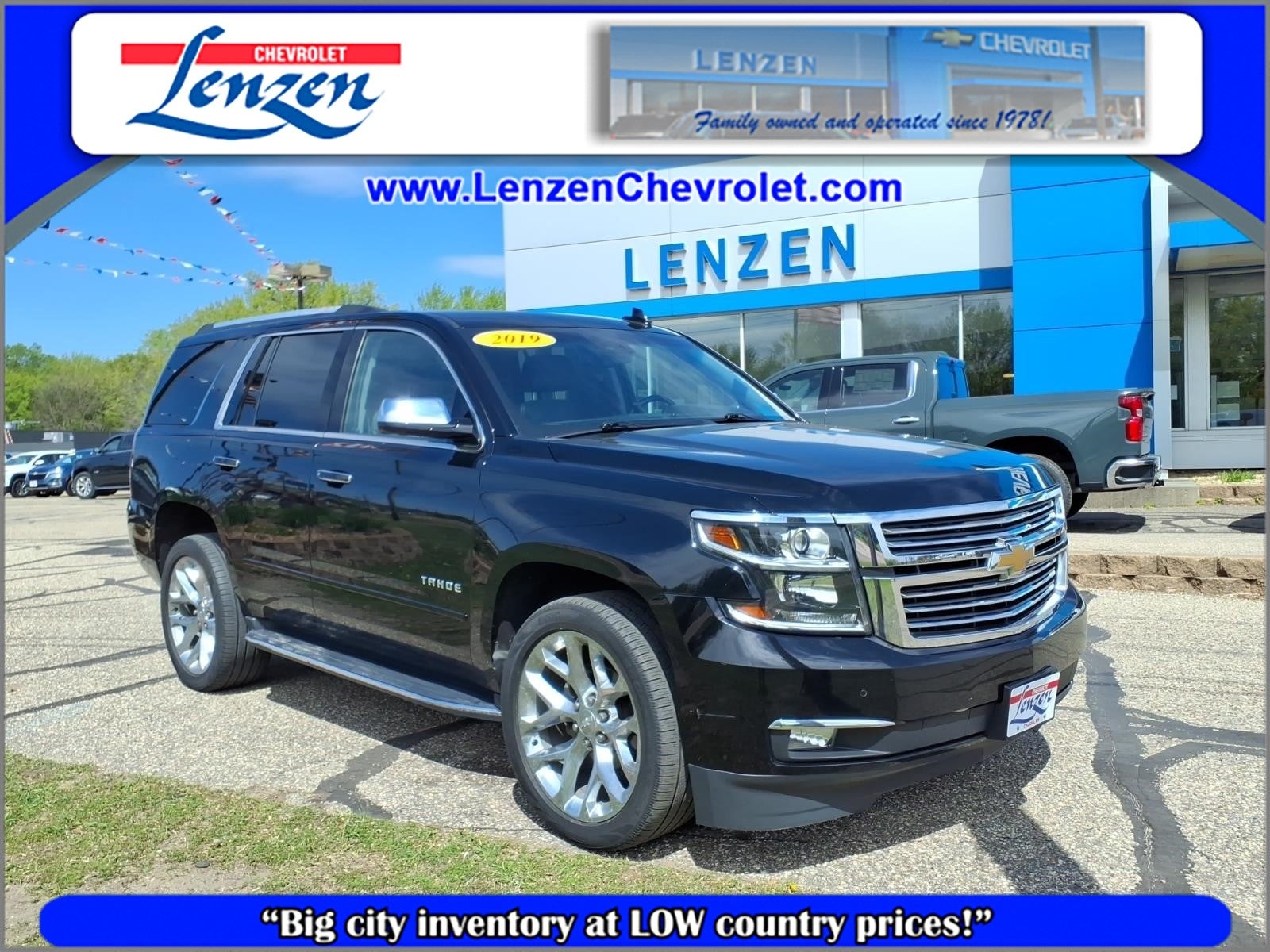2019 Chevrolet Tahoe Premier in Black — front three-quarter view