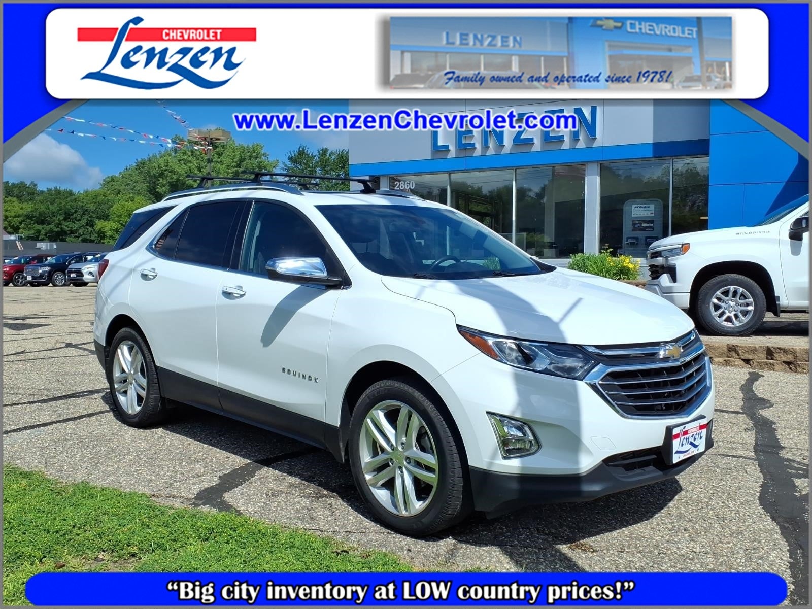 2018 Chevrolet Equinox Premier in Summit White — front three-quarter view