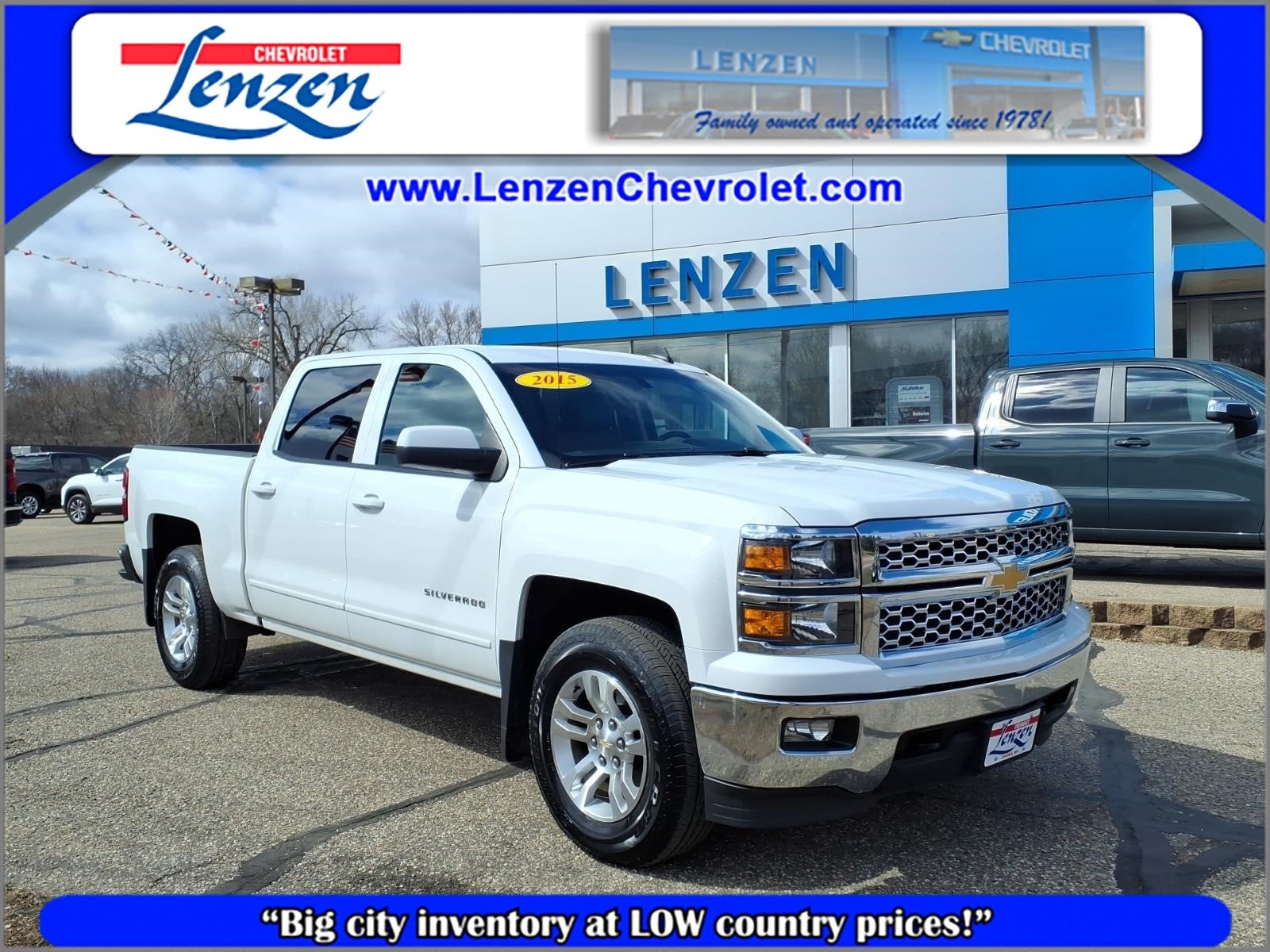 2015 Chevrolet Silverado 1500 LT in Summit White — front three-quarter view