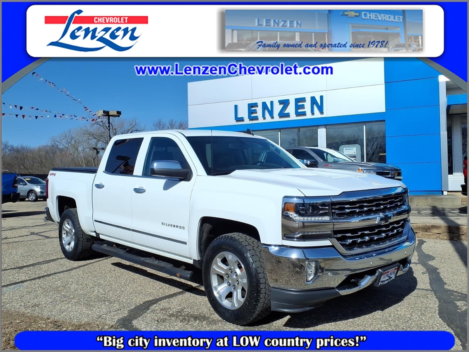 2018 Chevrolet Silverado 1500 LTZ in Summit White — front three-quarter view