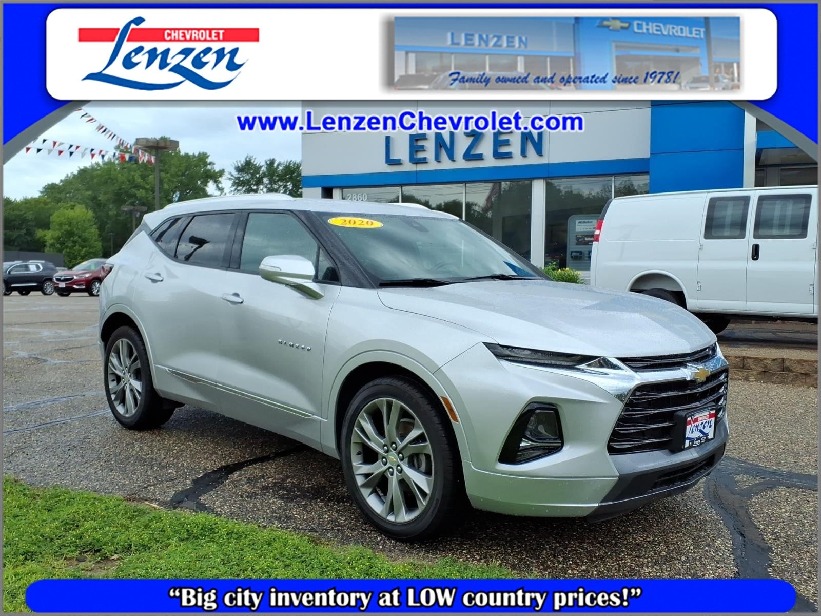 2020 Chevrolet Blazer Premier in Silver Ice Metallic — front three-quarter view