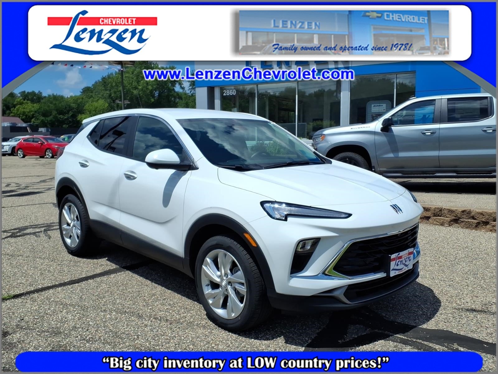 2025 Buick Encore GX Preferred in Summit White — front three-quarter view