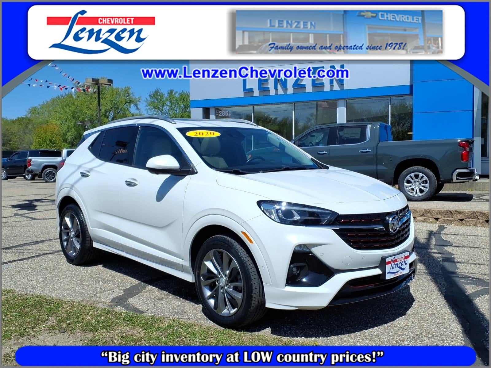 2020 Buick Encore GX Essence in White Frost Tricoat — front three-quarter view