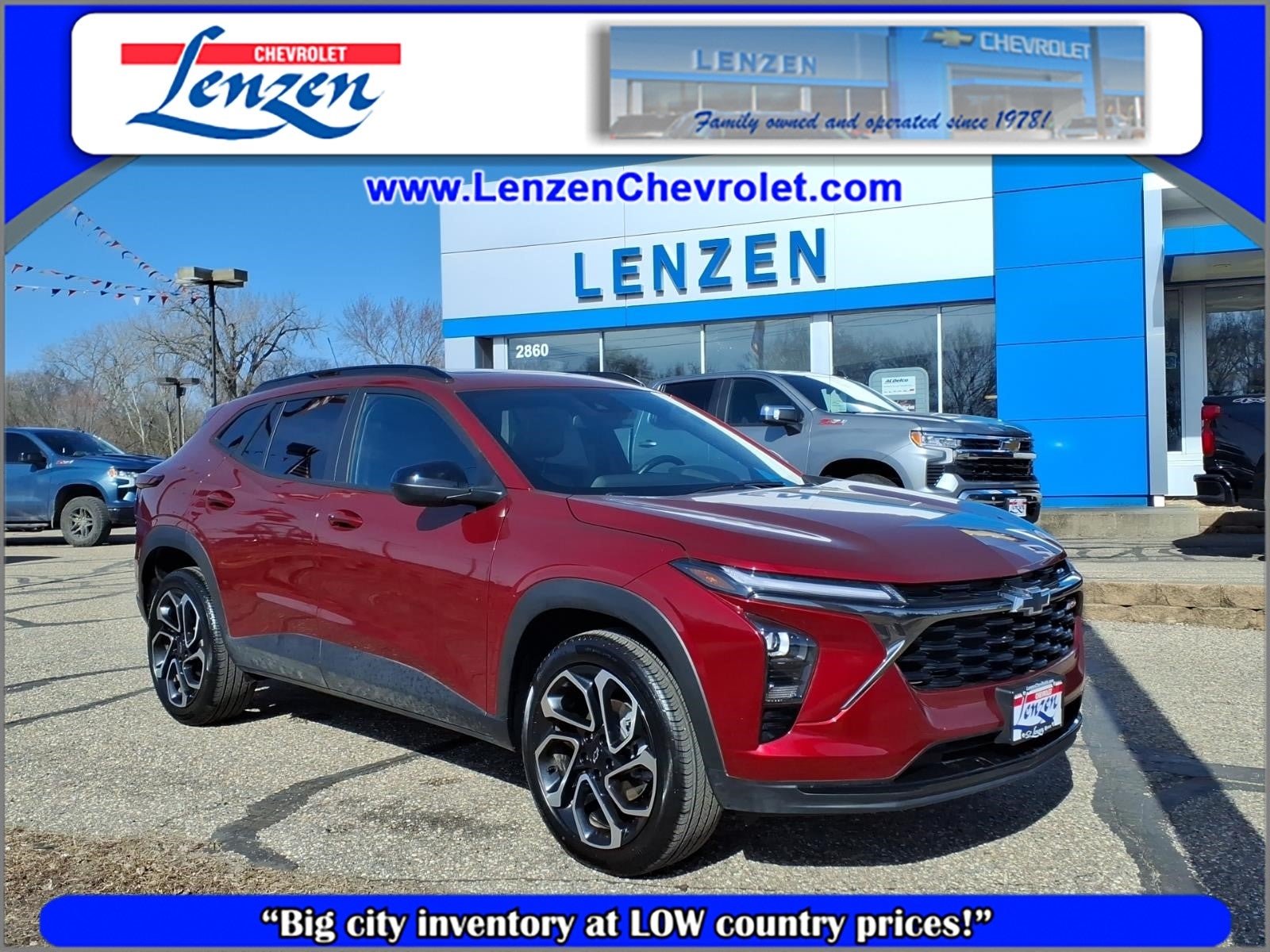 2025 Chevrolet Trax 2RS in Crimson Metallic — front three-quarter view